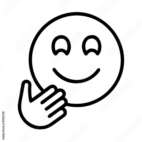 smiling hand emoji icon, mental health line art, health awareness icon - simple black line art icon of smiling hand emoji, for mental health celebrations. health awarenes vector art.