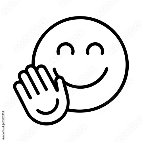 smiling hand emoji icon, mental health line art, health awareness icon - simple black line art icon of smiling hand emoji, for mental health celebrations. health awarenes vector art.