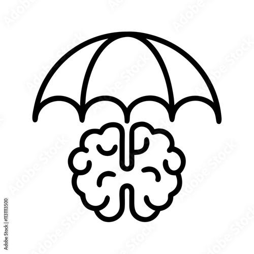 brain with umbrella protection icon