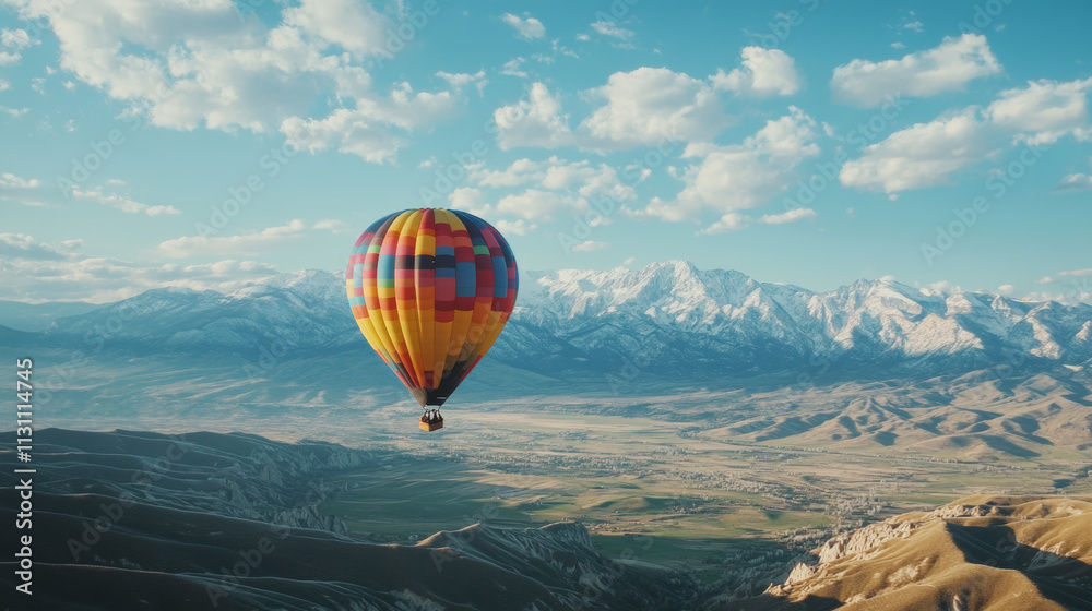 Fototapeta premium hot air balloon flying over the mountains