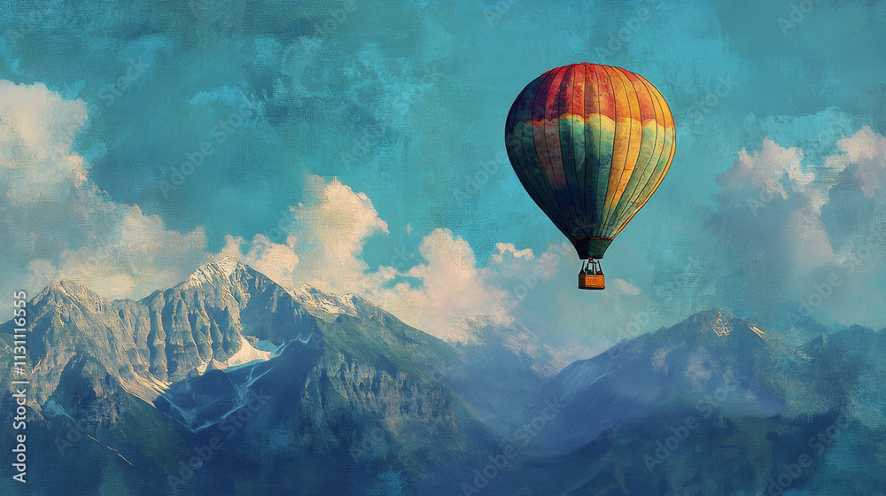 Fototapeta premium hot air balloon flying over the mountains