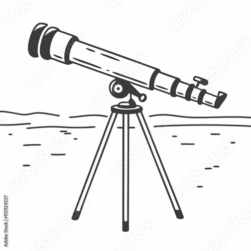 Minimalist line art of a telescope on a tripod, perfect for astronomy, stargazing, and space-themed designs and projects.