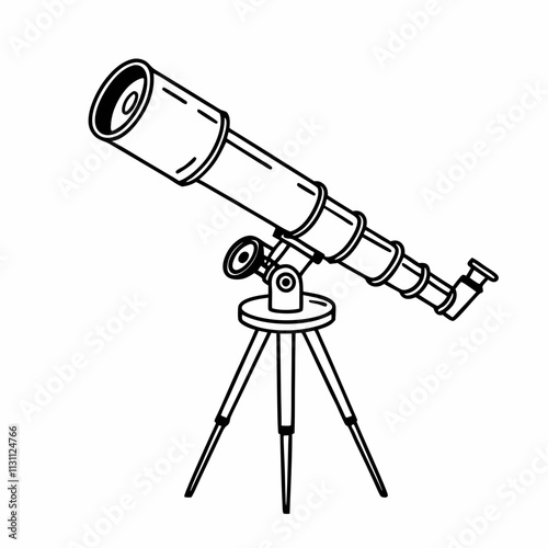 Minimalist line art of a telescope on a tripod, perfect for astronomy, stargazing, and space-themed designs and projects.