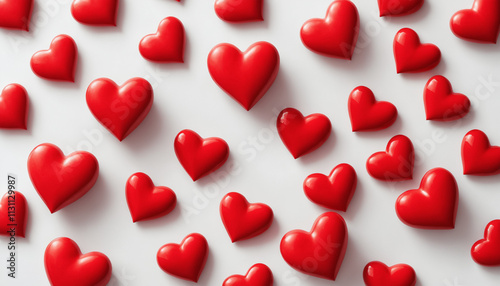 Red hearts on a white background: A set of large red hearts creating a romantic atmosphere