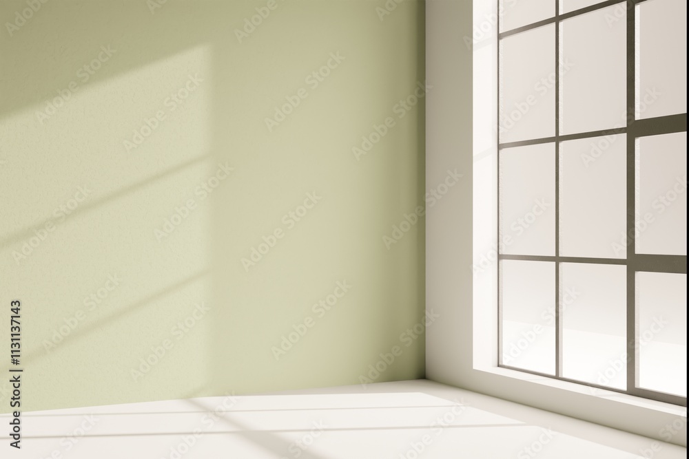 Fototapeta premium Minimal Sunlight: A Serene Play of Shadows on a Soft Pastel Wall