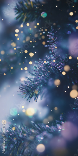 close-up of christmas tree, blurry, bokeh effect