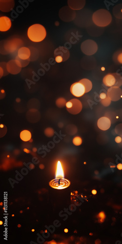 one candle in a dack backround, bokeh effect