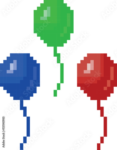 Pixel balloons isolated vector illustration, pixel art illustration