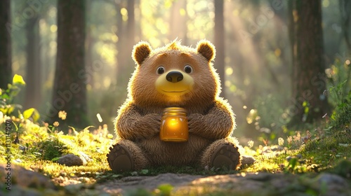 Adorable Honey Bear in a Sunlit Forest