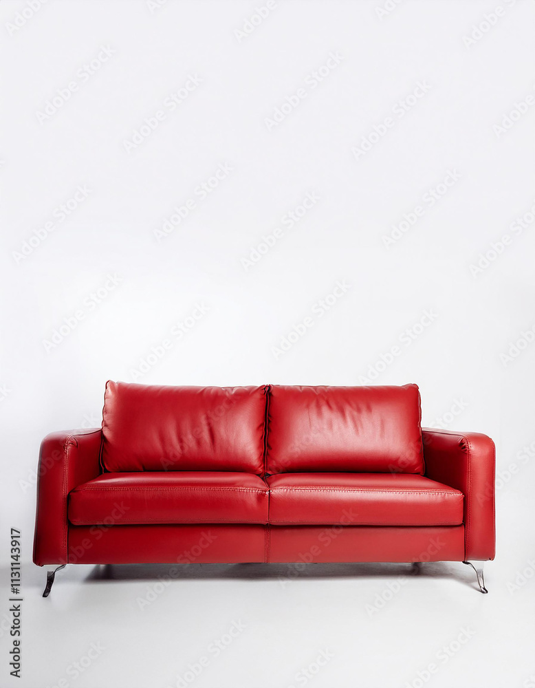 Fototapeta premium Red Leather Sofa Modern Furniture Home Decor Interior Design