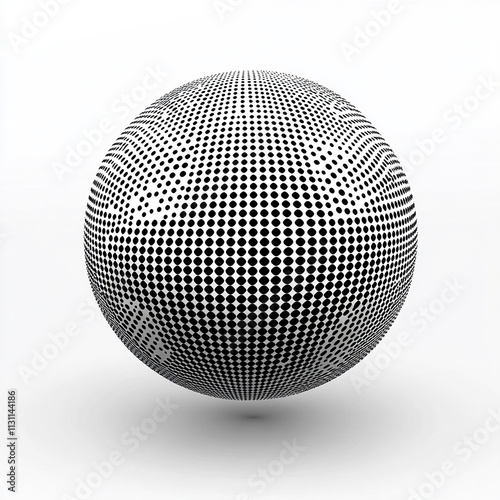 Abstract vector halftone design of a sphere made from black dots on a white background
