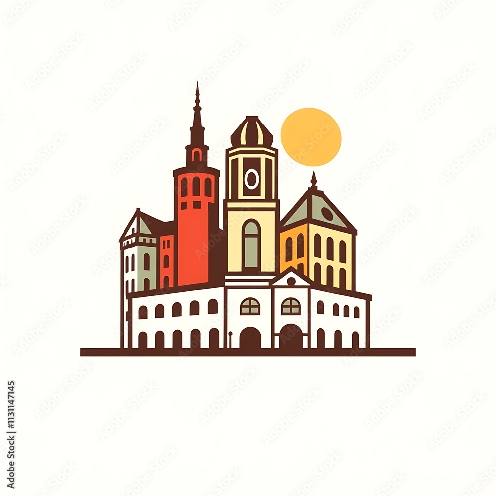 Fototapeta premium Charming European Cityscape Illustration 