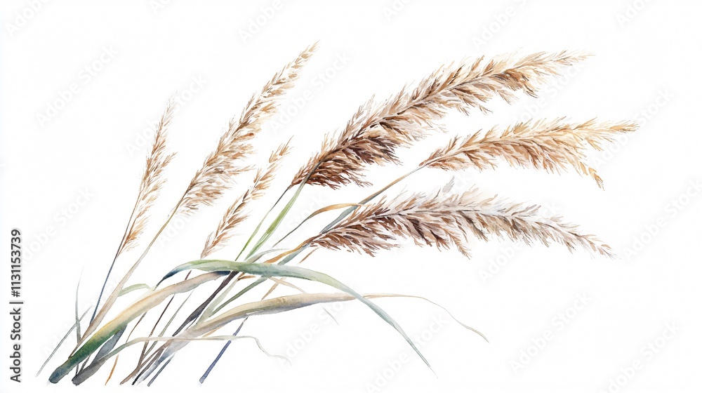 Fototapeta premium Watercolor Pampas Grass Painting: Botanical Illustration of Nature's Beauty