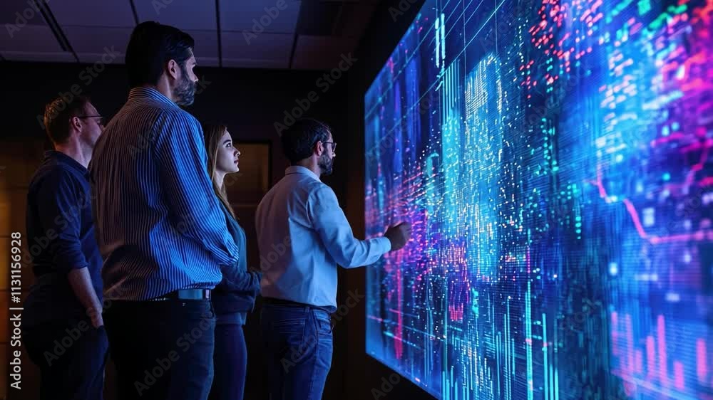 Data-Driven Decisions: A team of developers gather around a large ...