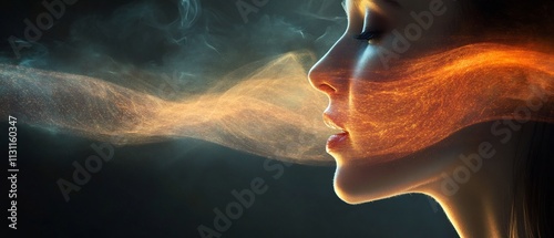 A captivating digital portrait showcasing the smooth transitioning of voice intonation and dynamic shifts in light and energy creating a mystical and enchanting atmosphere