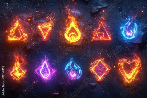 Glowing Magical runes on dark background.