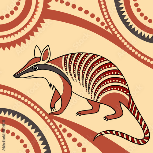 Numbat in Aboriginal Dot Art Style on Beige Background. Australian dot art painting. Australian wildlife and traditional art. Ideal for cultural projects, education, and souvenirs