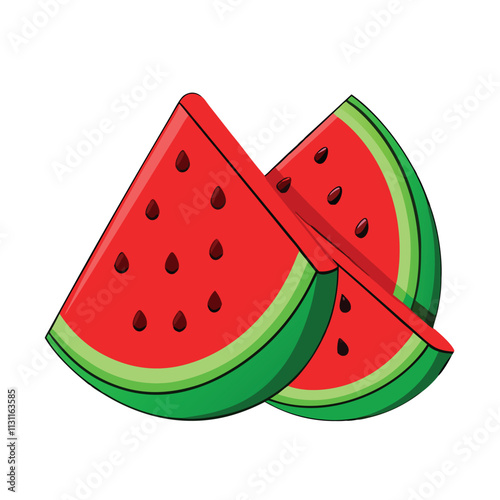 A juicy watermelon slices with water droplets vector illustration,