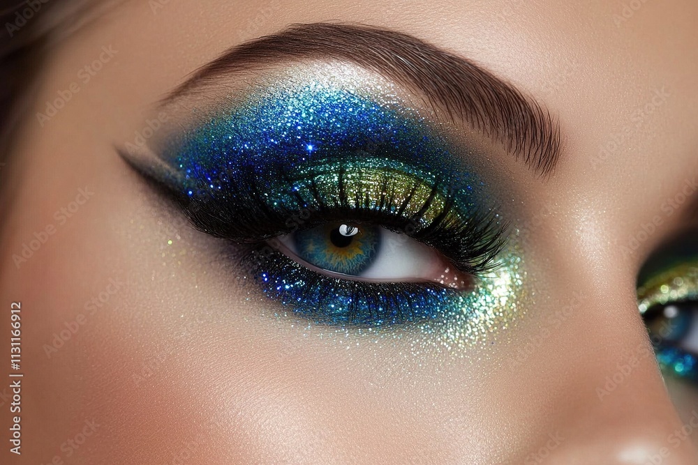 Obraz premium Close-up of glittery blue fantasy makeup.