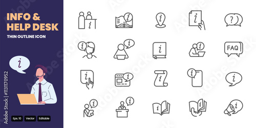 info and help desk thin outline icon set vector design good for web and mobile app