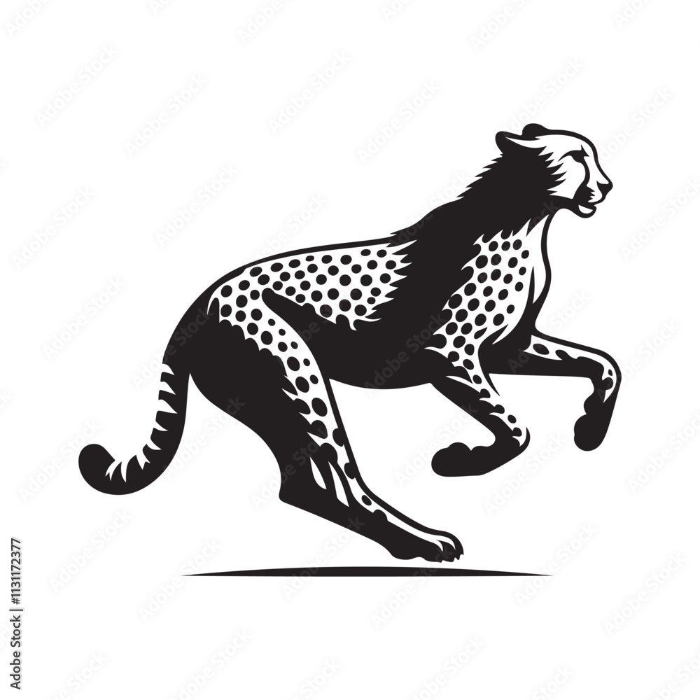 Fototapeta premium Cheetah running at full speed silhouette vector art black color design and solid white background 