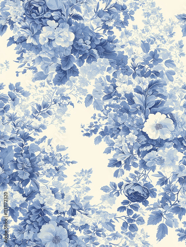 Delicate Blue and White Floral Pattern with Botanical Motif