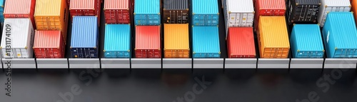 Crossborder trading restrictions, containers piled against barrier, 3D illustration photo