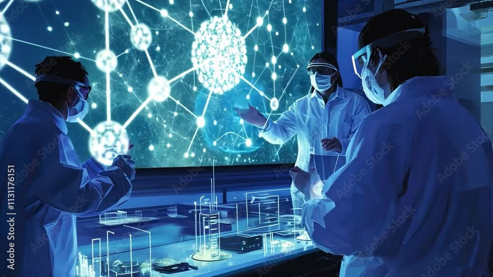 Scientists Collaborate on a Breakthrough: A team of scientists in a ...