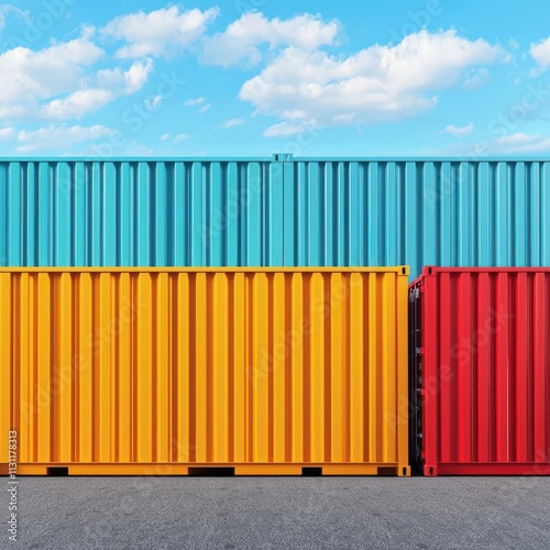 Freight containers blocked by large wall, global trade concept, 3D illustration