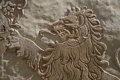 Lion at wall - Grodno Castle, Zagorze Slaskie, Poland photo