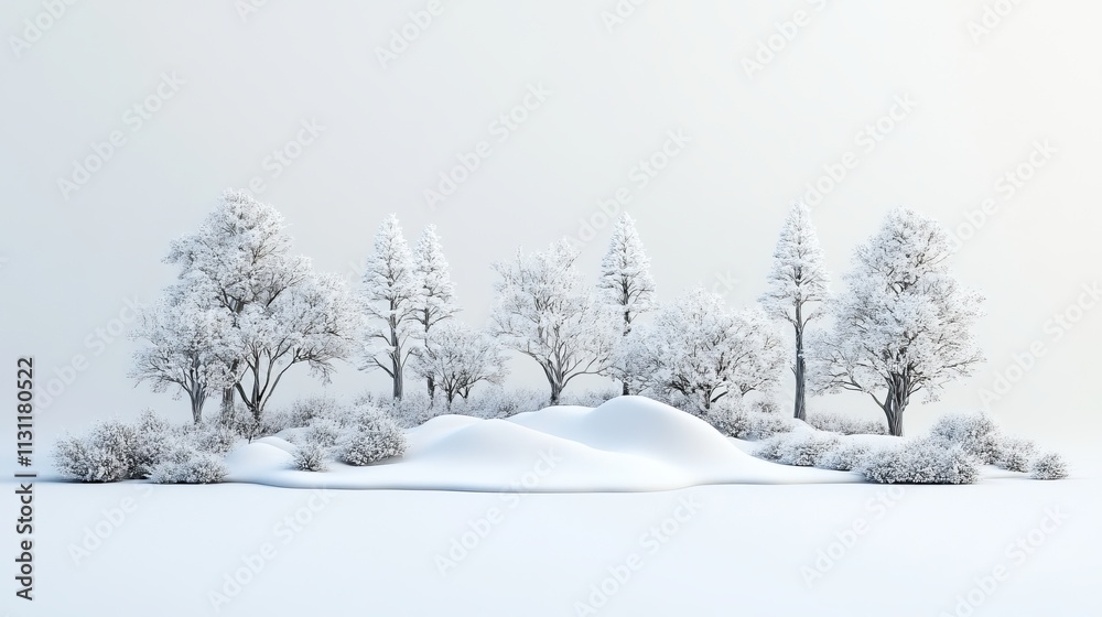 Fototapeta premium Snow landscape on white background 