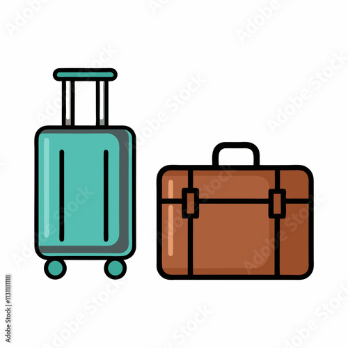 Minimalist flat color Luggage Icon Set Design for Travel.