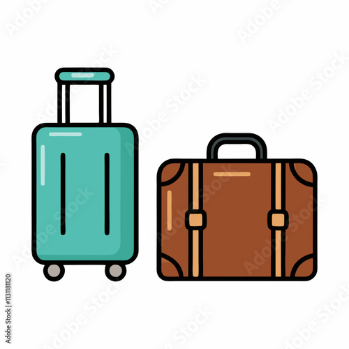 Minimalist flat color Luggage Icon Set Design for Travel.