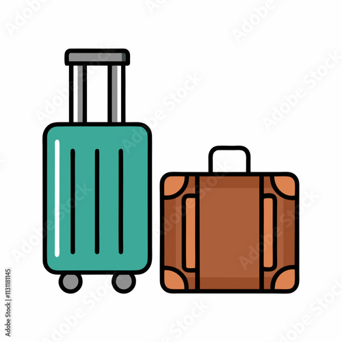 Minimalist flat color Luggage Icon Set Design for Travel.