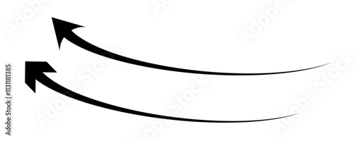 Black curved arrow up. Long arrow.  direction symbol. Isolated, PNG