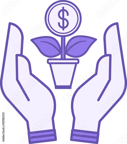 Holding Stocks Color Icon. Vector Illustration. Hands and Money Flower. Stock Market Concept