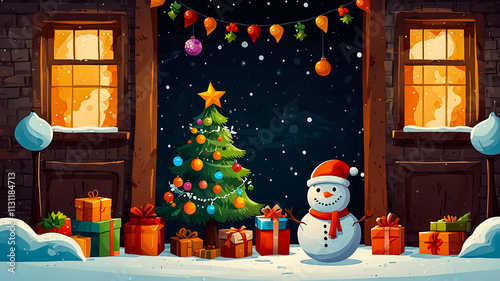 Christmas elements background in a cartoon style