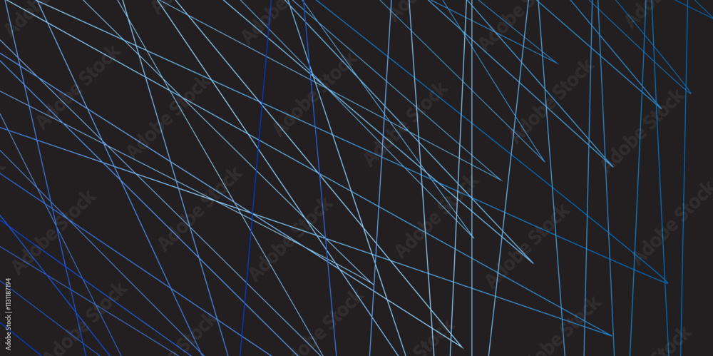 Obraz premium Random chaotic lines abstract geometric pattern. vector texture 3d illustration. Black abstract background with blue diagonal lines and shadows. technology, banner, frame, vintage, art, illustration.