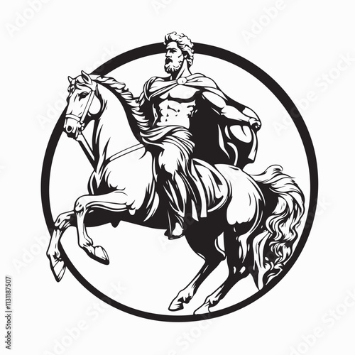 Ancient Roman Emperor Statue on Horse image vector isolated on white background.