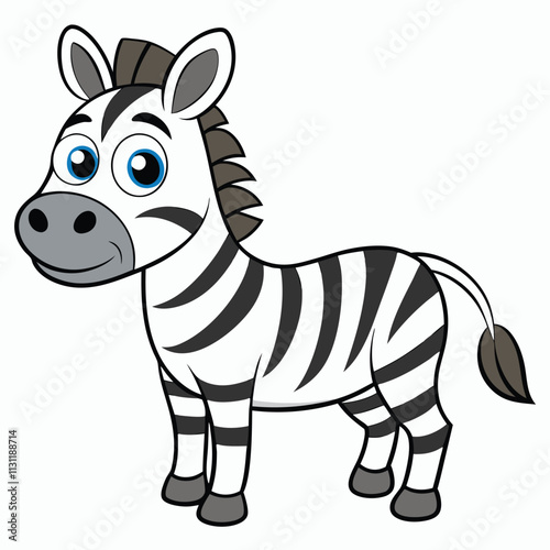 Zebra vector illustration, cartoon clipart character, animal in flat style.