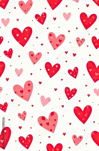 Simple pattern of red hearts on a white background, a template for Valentine's Day