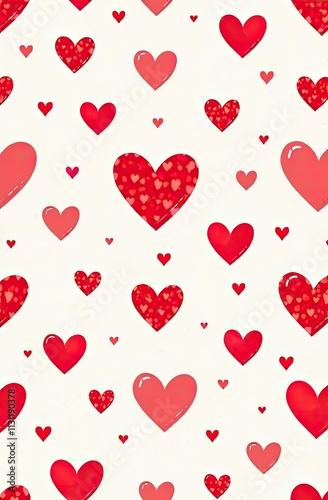 pattern with dish small red hand drawn doodle hearts on light background. Simple hate Valentines day background