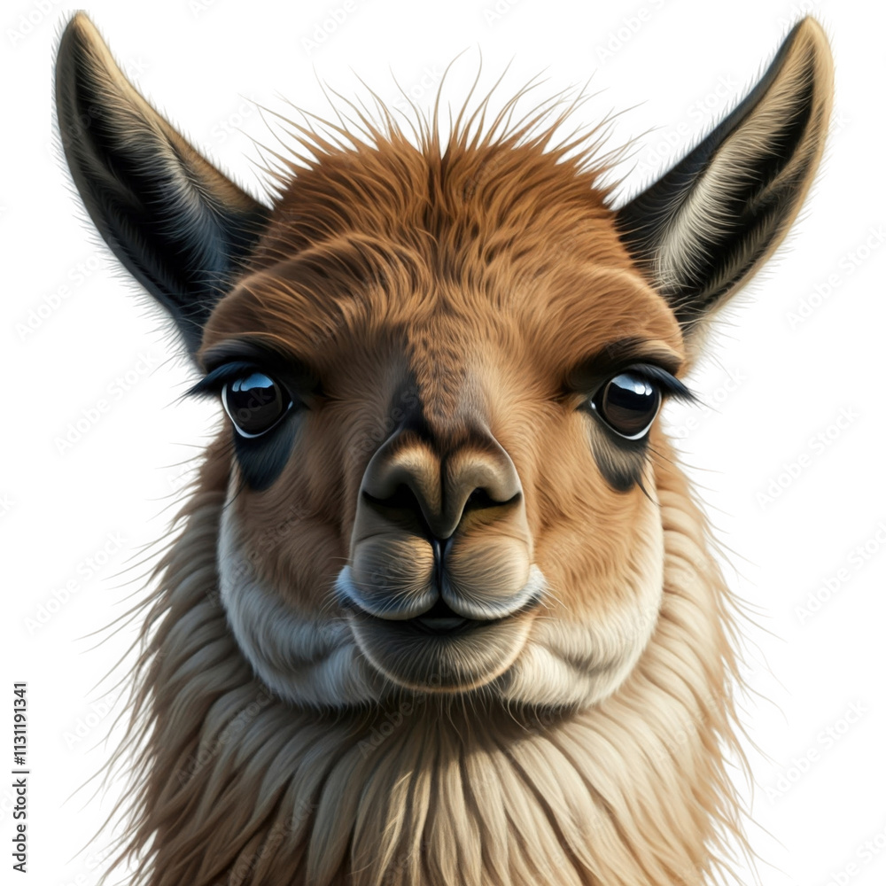 Fototapeta premium Lama isolated on transparent background png, portrait