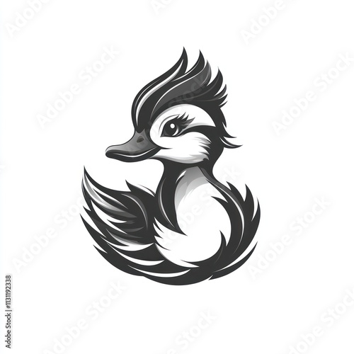 Cute cartoon duckling illustration, monochrome style. photo