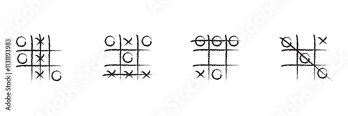 Tic tac toe strategy. Tic tac toe hand drawn.
