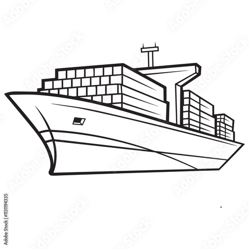 Cargo ship outline, container ship outline vector art illustration logo design, icon