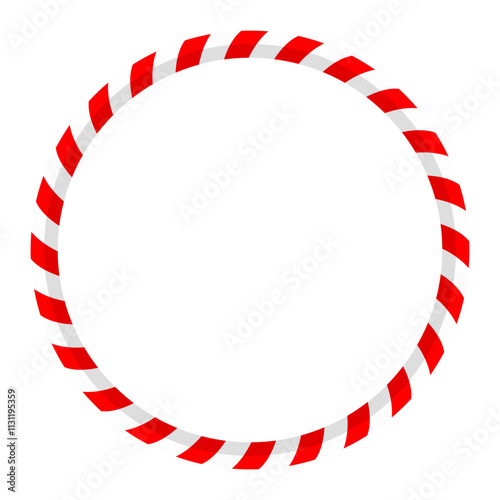 Circular christmas candy cane isolated frame. Festive decorative round red white stripe border vector illustration