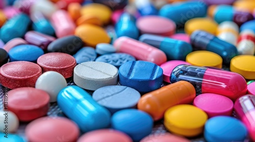 Close-up view of a pill organizer being filled with various medications and supplements photo