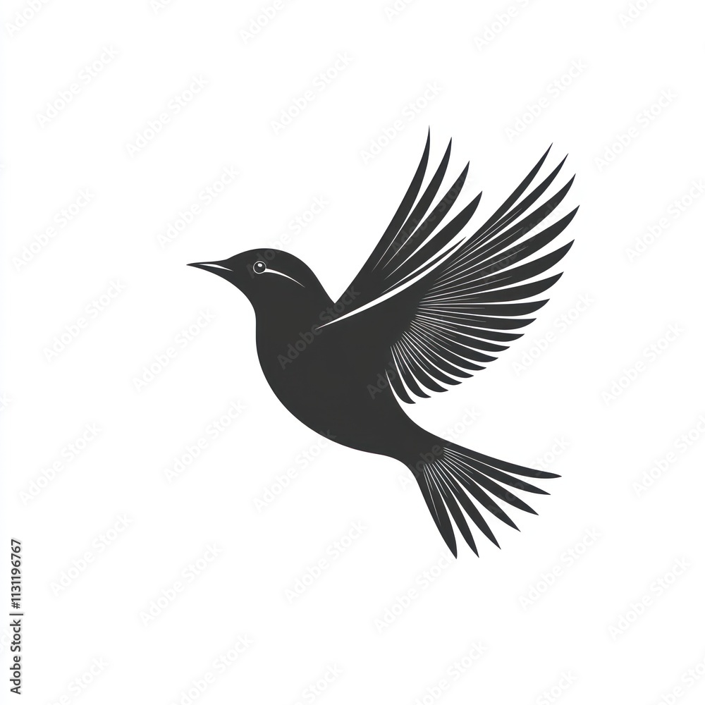Obraz premium Silhouette of a bird in flight, wings spread wide, minimalist design. (1)
