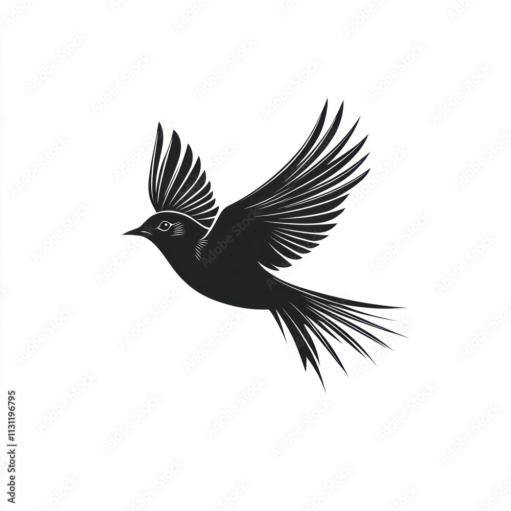 Obraz premium Silhouette of a bird in flight, wings spread wide, minimalist design.